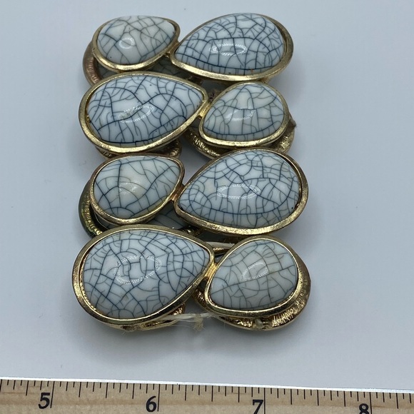 GoldTone & Faux Howlite Stretch Statement Bracelet Boho Southwestern Vibe - Picture 4 of 4